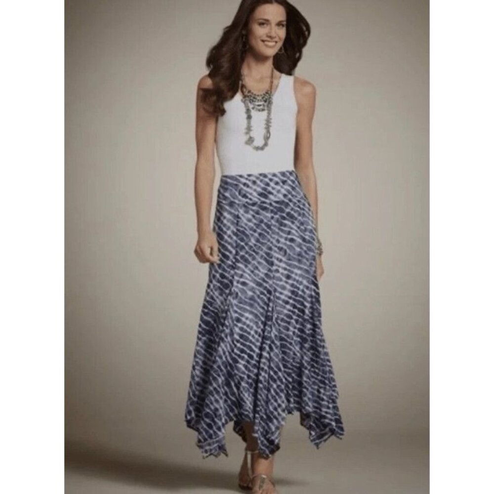 Chico's Diagonal Zebra Helena Handkerchief Blue Tie Dye Boho Skirt Sz 3 16/18